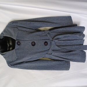 LA Kitty | Coat Jacket Jr size L Blue&White Striped Print, belted, stretchy